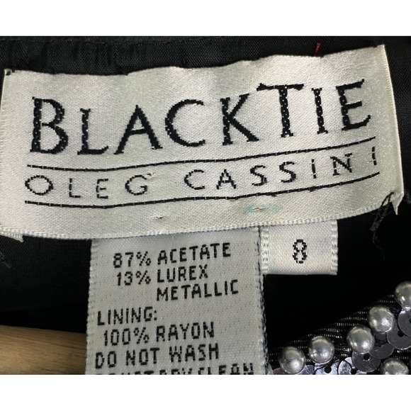Black Tie Oleg Cassini Top Womens Size 8 Beaded Vintage Longsleeve Beautiful - Picture 9 of 14